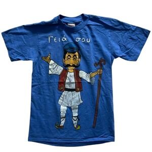 Vintage Oneita‎ Blue Greek T-shirt with a retro vibe Made in USA